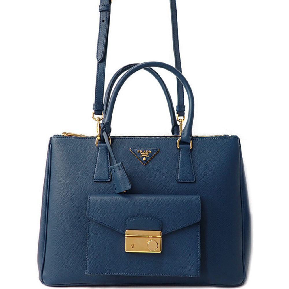 Prada Saffiano Lux Galleria tote Shoulder bag signature textured leather Blue